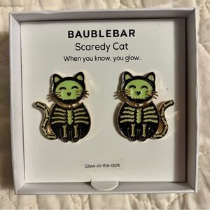 Baublebar SCAREDY CAT Skeleton Pierced Earrings HALLOWEEN Glow in the Dark New